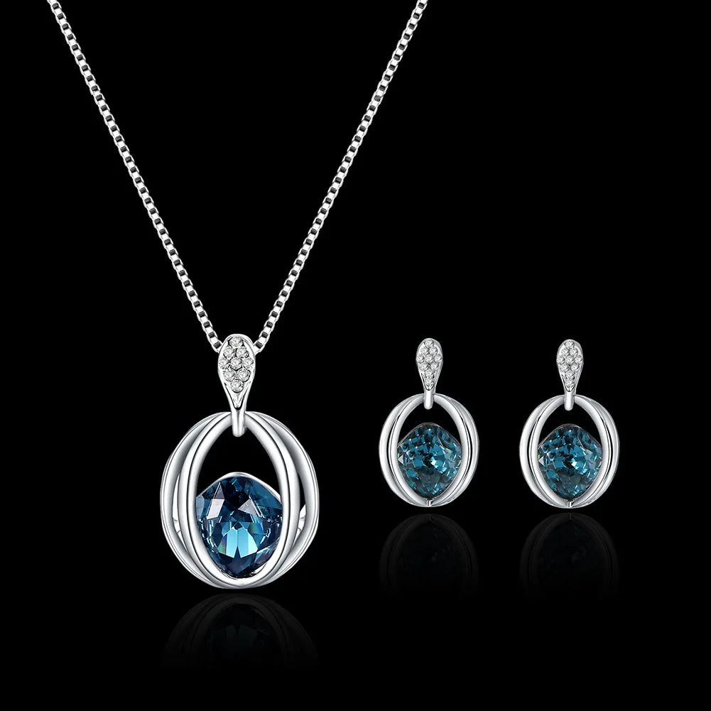 Premium Earrings Pendant Necklace Geometric Hollow Pendant Jewelry Crystal Diamond Jewelry Set Gifts for Women
