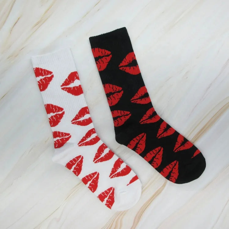 Wholesale Fashion Lip Couple Valentine's Day Socks Women Men Streetwear Novelty Cotton Crew Socks