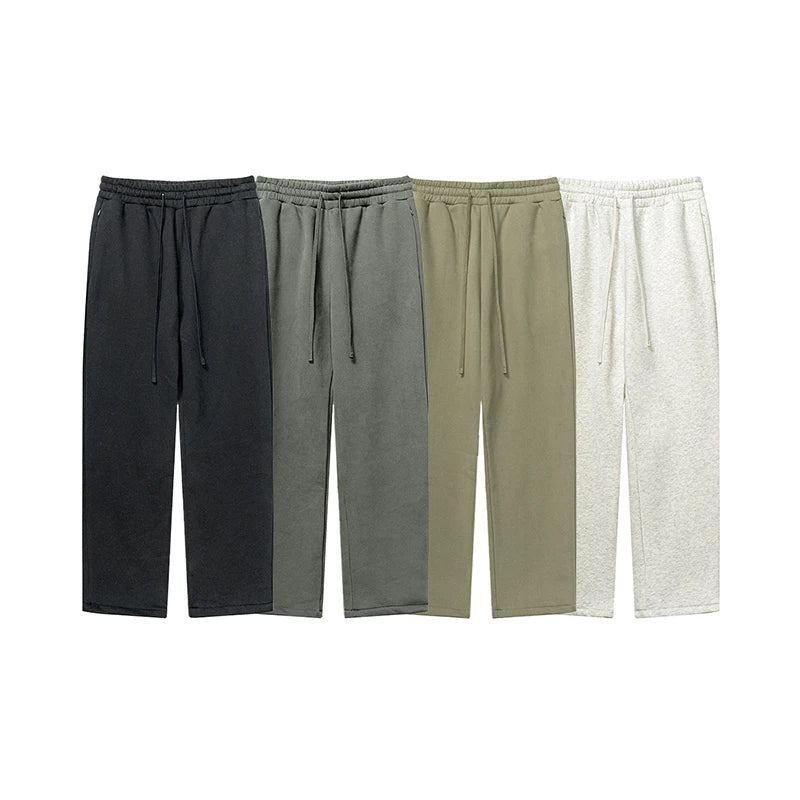Streetwear Wholesale Winter Fleece Concealed Zip Pocket Straight Leg Blank Sweat Pants for Men
