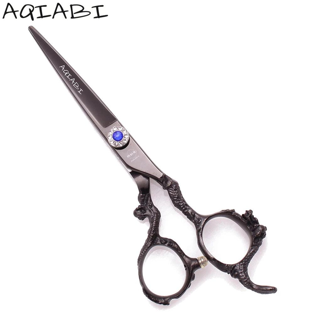 Professional Hair Scissors 5.5'' 6" AQIABI JP Stainless Hair Cutting Scissors Thinning Shears Black Haircut Shears A9003