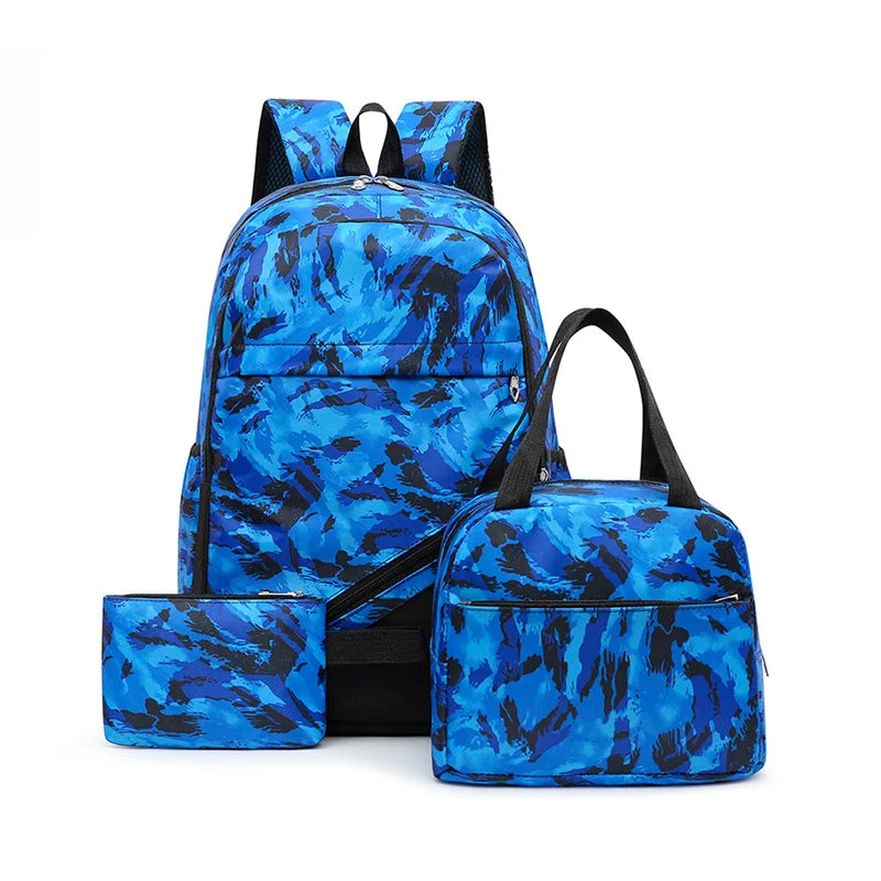 Custom Unisex Kids Oxford Backpack Lunch Bag Sets Waterproof Cute School Bags 3-Piece Set with Air Cushion Belt