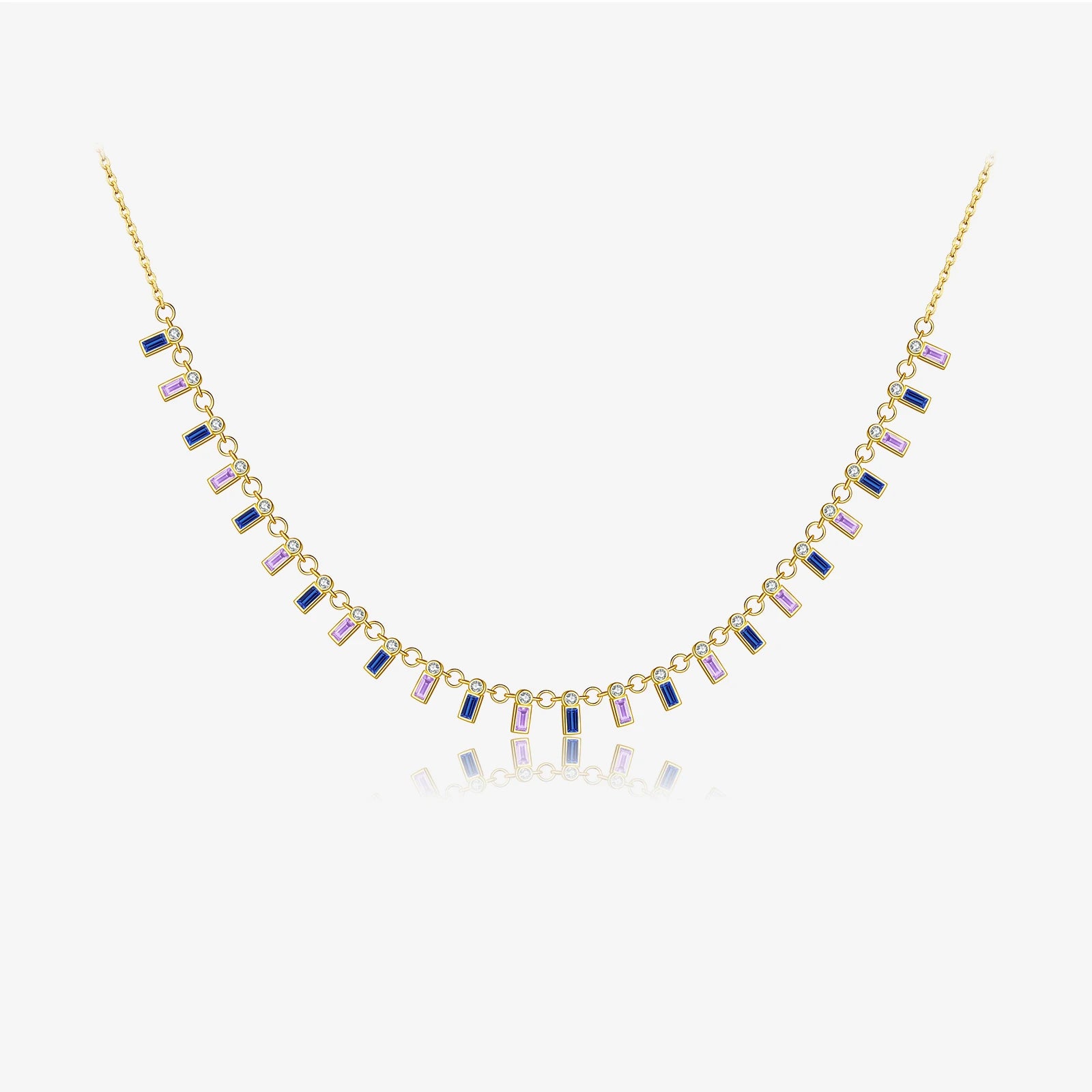 FUAMAY Luxury Jewelers Rainbow Diamond Baguette Necklace Sterling Silver Zircon Pendant Necklace for Women Jewelries