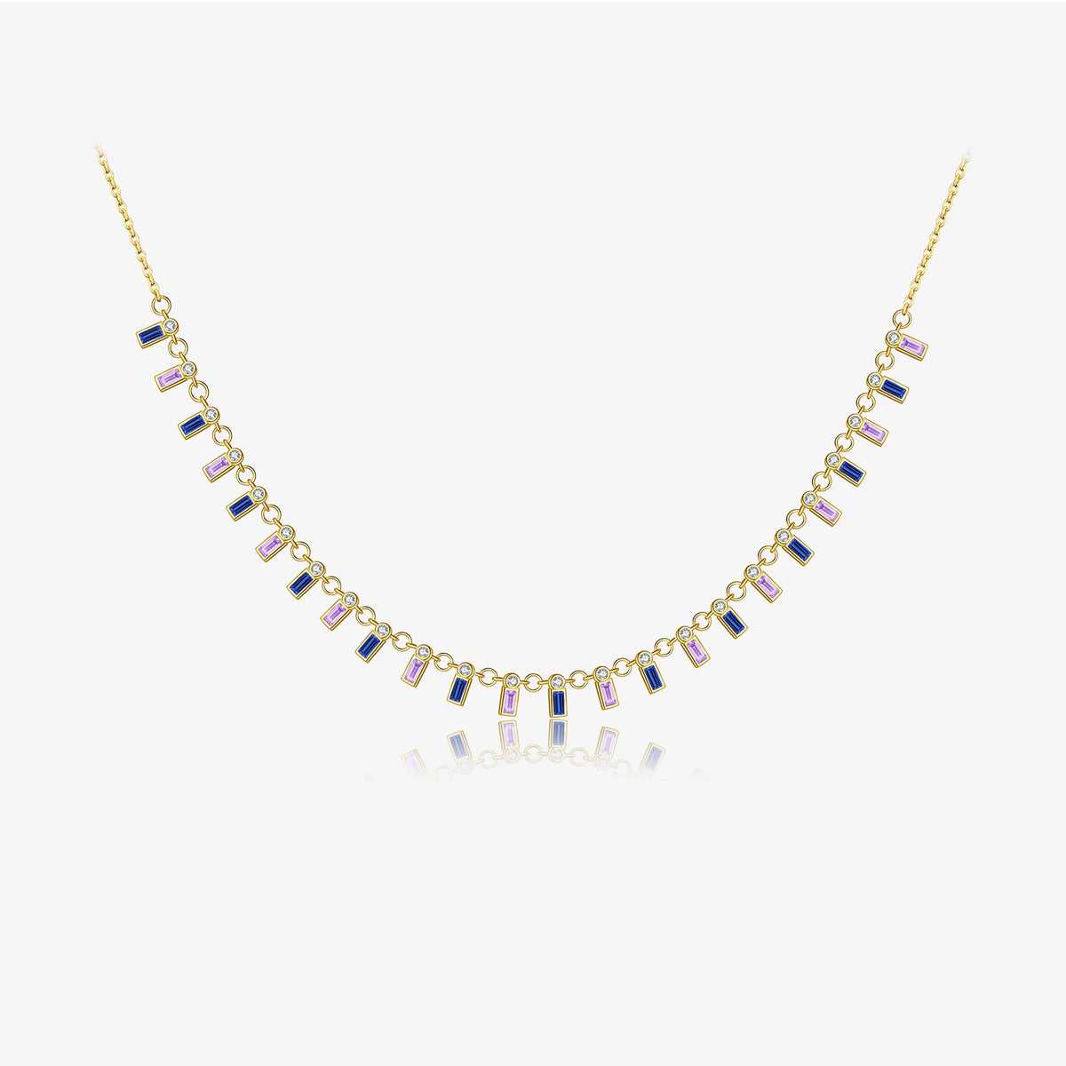 FUAMAY Luxury Jewelers Rainbow Diamond Baguette Necklace Sterling Silver Zircon Pendant Necklace for Women Jewelries