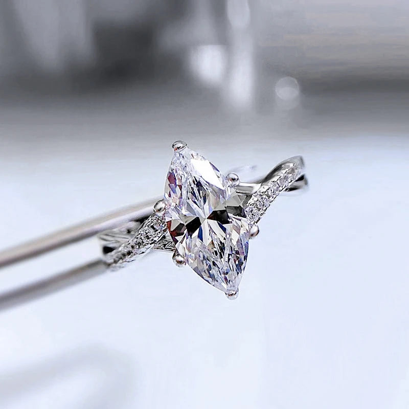 Luster Unique Design D White Marquise Cut Engagement Moissanite Rings 925 Sterling Silver Jewelry for Women