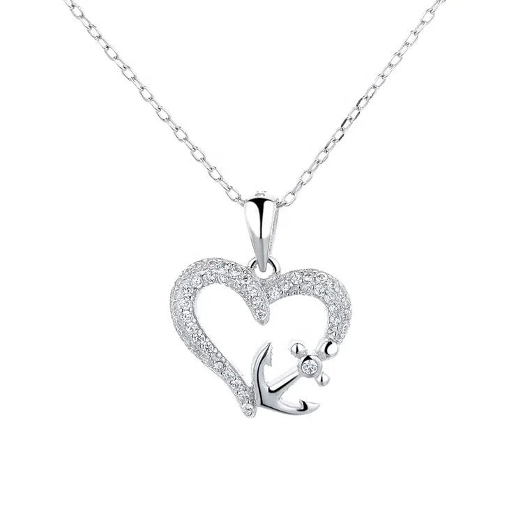 Wholesale Sea Jewelry for Kids Anchor Heart Pendant Necklace in Sterling Silver 925