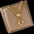 Fashion Non Tarnish 18k Gold Plated Necklace Stainless Steel Layered Heart Pendant Necklace for Women Jewelry and Accessories