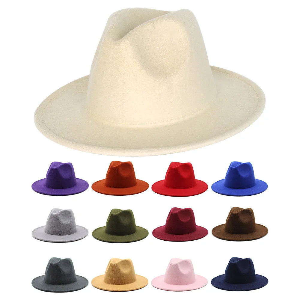 2022 Winter Outdoor Fishing Plain Unisex Wool Felt Fedora Hats with Wide Brim