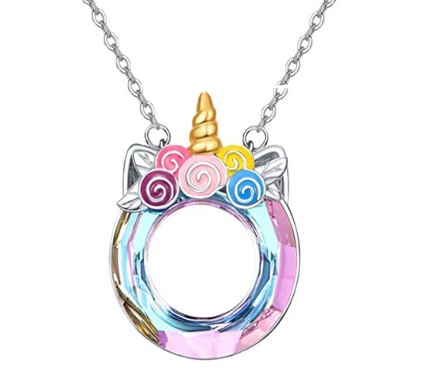 2022 New Personality Versatile Colorful Crystal Unicorn Necklace Cute Pendant Necklace Made of Alloy for Girls' Friendship Gift