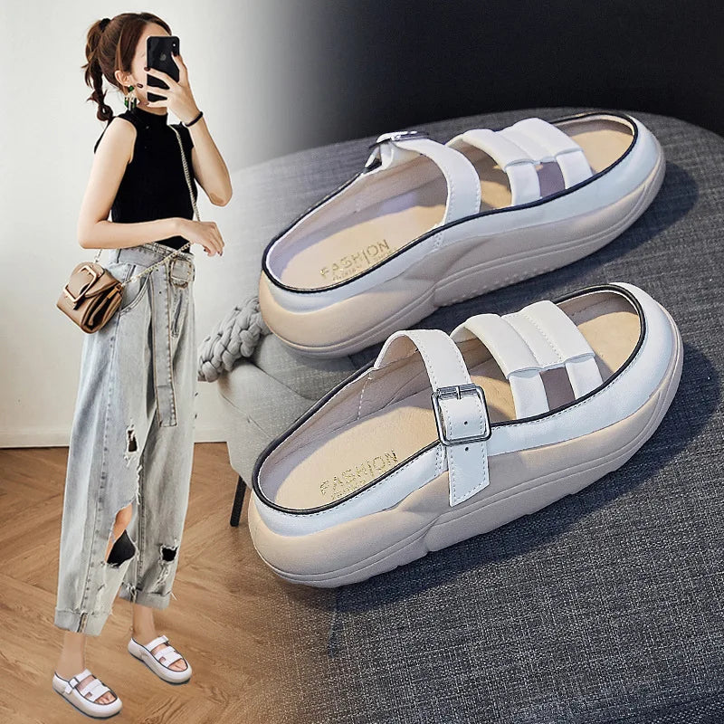 Summer New One Step Sandals for Women Outerwear Fashion Thick Sole Retro Casual Beach Shoes