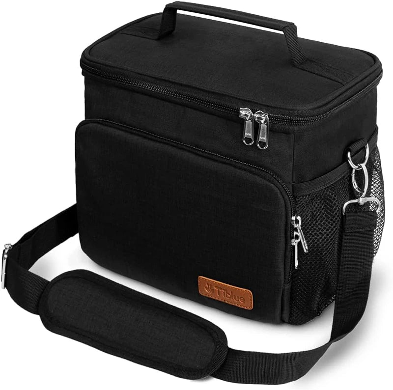 Large Black Fit Fresh Work Reusable Thermal Cooler Insulated Lunch Box Tote Bag for Women Men Adult Kid Girl
