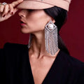 Hot Selling Retro Square Big Rhinestone Tassel Earrings Luxury Shiny Pearl Beaded Diamond Drop Earrings Large Statement Jewelry