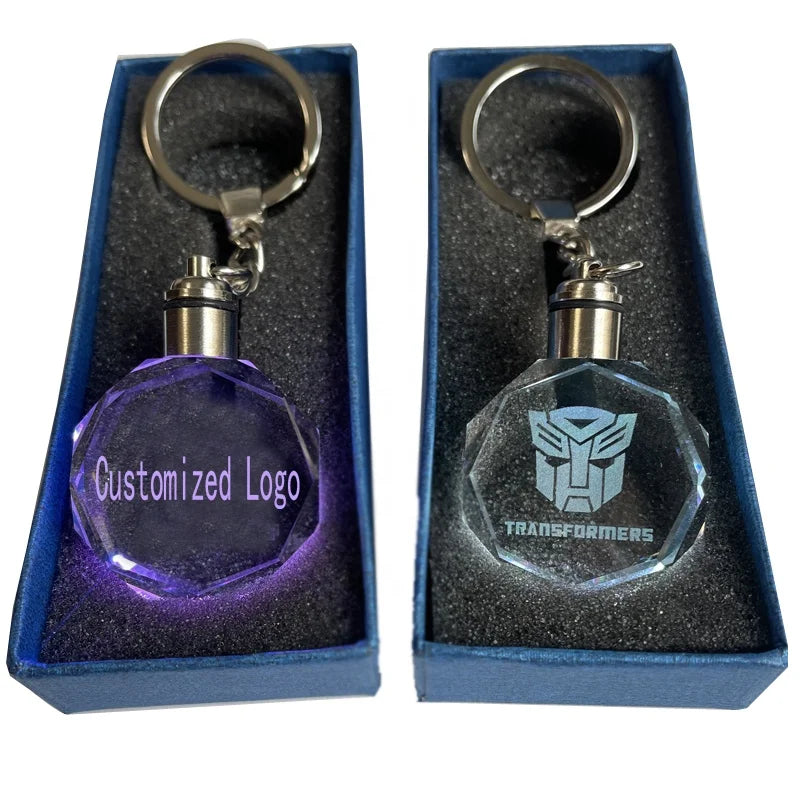 Car Styling Crystal Led 3D Color Changing Transformers Badge Emblem Keychains for Motorcycle Bike Decoration Gift Set