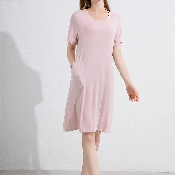 Casual Home Clothes Wholesale Modal Solid Color Nightdress Custom logo Soft Short Sleeved Pajamas Factory Directly