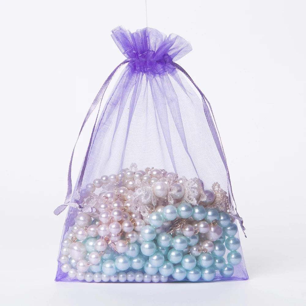 Vinknd S015 9x12 cm Purple Drawstring Organza Gift Pouch Custom Packaging Bag with Ribbon for Jewelry Candy Small Charms