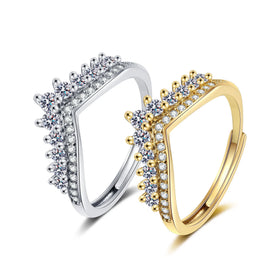 Anillo De Acero Inoxidable Diamond and Zircon Sparkling Crown Ring Non Fade Open Adjustable Wedding Engagement Ring