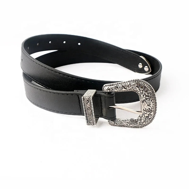 Vintage Style Women's Dress Belt Carved Alloy and Genuine/PU Leather Casual Wide PU Leather Ladies' Belt