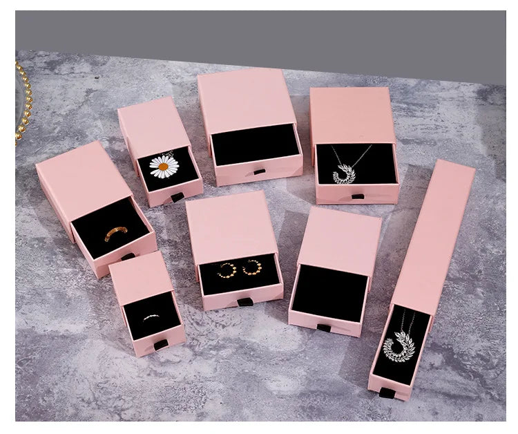 Custom Pink Personality Design Drawer Jewelry Carton Jewelry Set Wrapping Paper Bracelet Gift Box