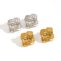 Nabest Women's Trendy 18K Gold Plated Stainless Steel Stud Earrings Geometric Square Textured Hypoallergenic for Party Occasions