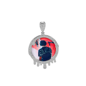 NUOYA Iced Out VVS Moissanite Droplet Round Photo Pendant 925 Silver Hip Hop Jewelry Custom Memory Pendant with Picture