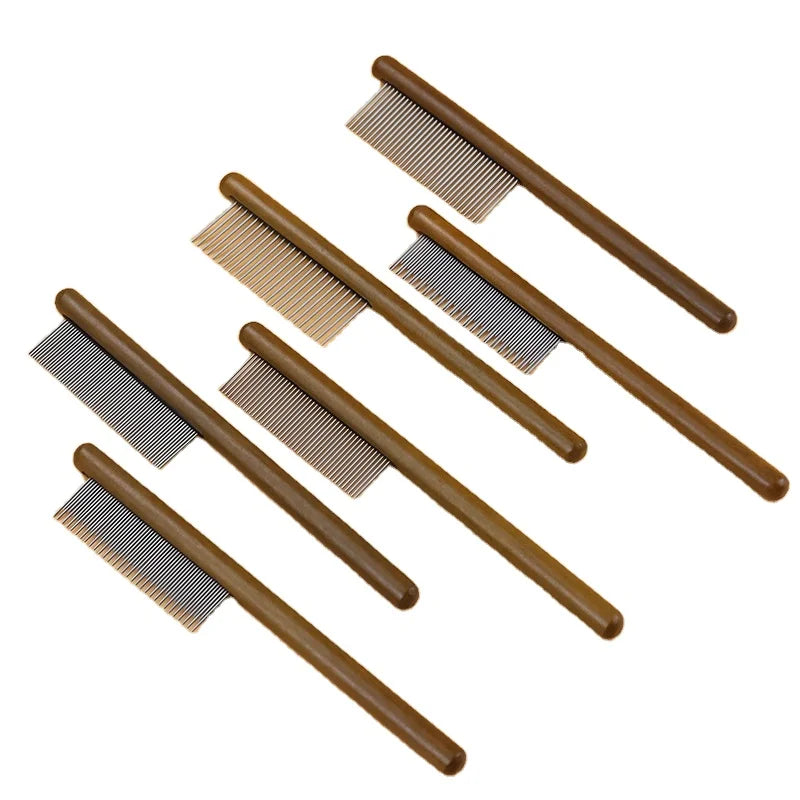 Eco-friendly Hair Straightening Comb with Wood Handle Stainless Steel Pet Dog & Cat Comb for Floating Hair Removal