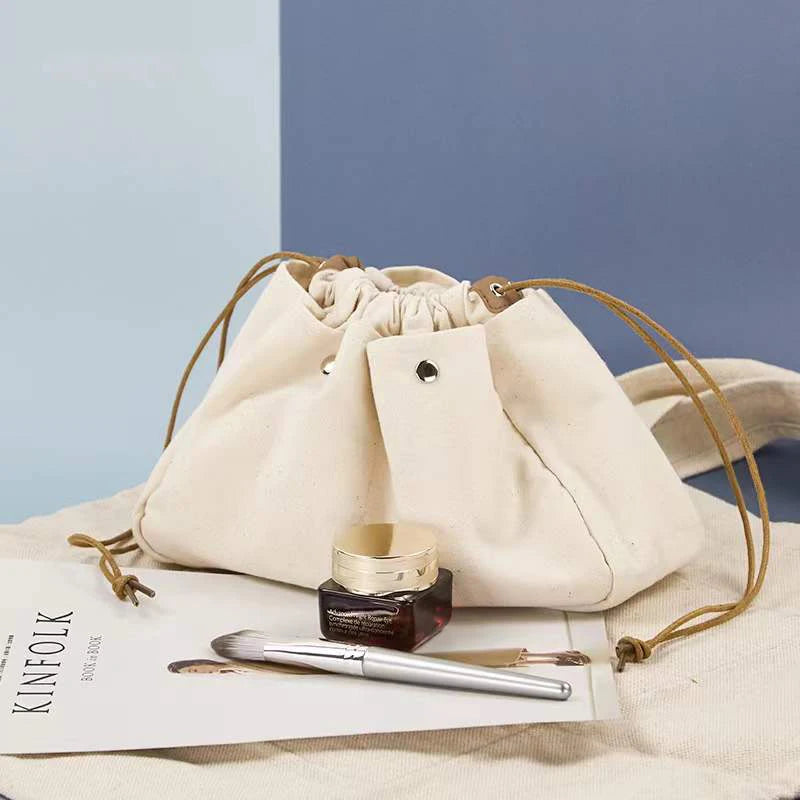 High Capacity Canvas Drawstring Makeup Bag Organizer Cosmetic BagFor Travel