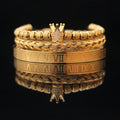 Luxury Fashion Stainless Steel Roman Numerals Cuff Bangle Weave Royal Crown Bracelet Set for Men