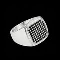 925 Silver Plated Hip Hop Jewelry Men's Square Signet Ring with Black & White Zircon Stones