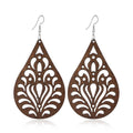 Mixed Color Women Brown Color Pendent Hollow Out Geometric Wood Earrings