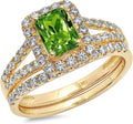 Emerald Round Cut Pave Halo Unique Solitaire Accent Genuine Flawless Natural Green Peridot Gold Bridal Wedding Ring Band Set