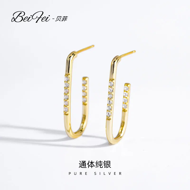 Hoop Earrings Diamond U Shape Micro Pave Iced Out Zircon Earring