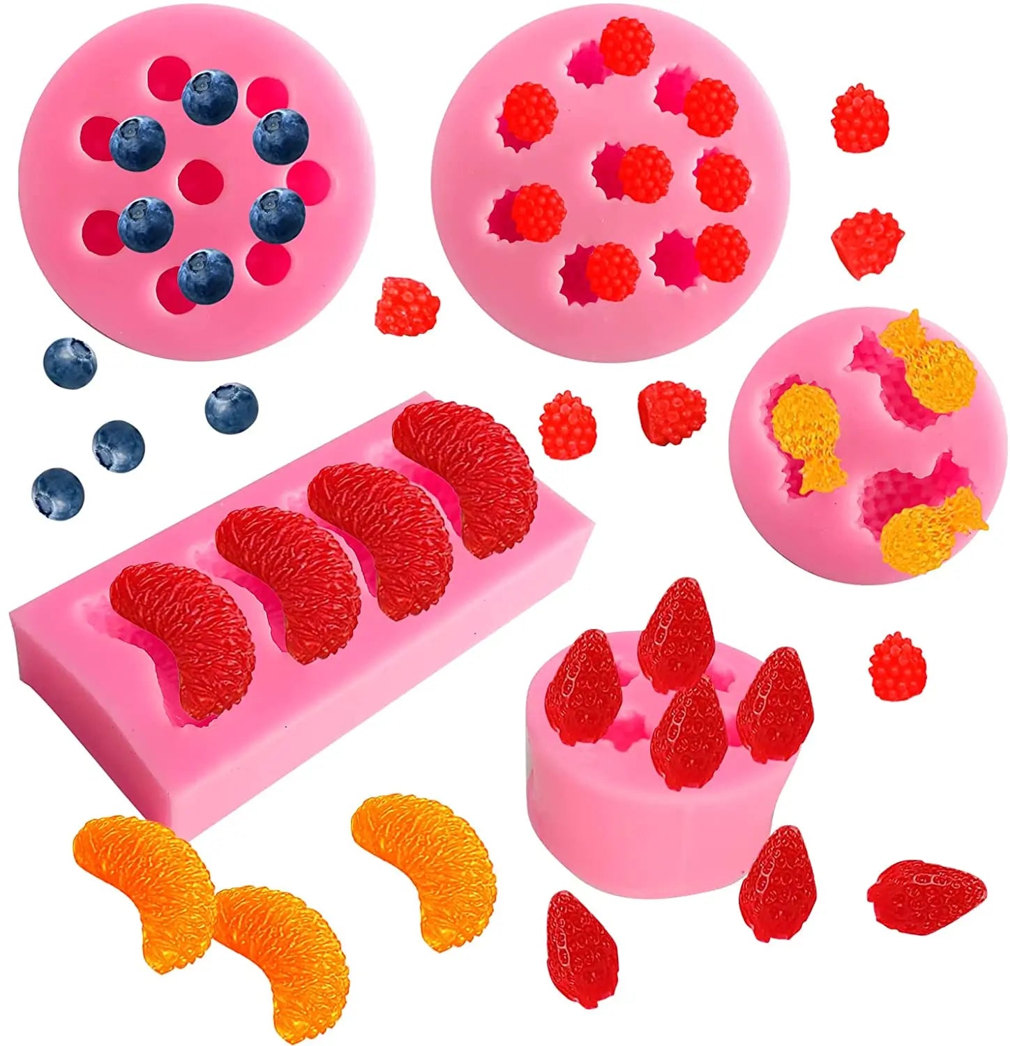 Fruit Shaped Fondant Molds 3D Strawberry Orange Pineapple Raspberry & Blueberry Silicone Fondant Molds Soap Candy Molds