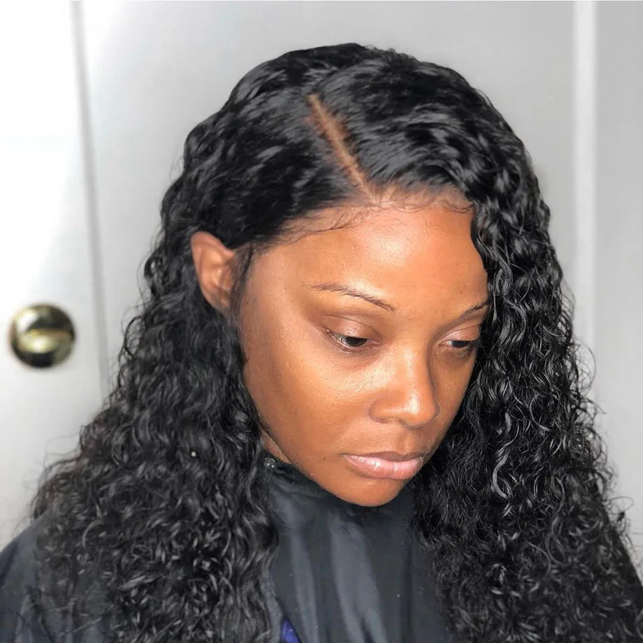 Luxury 40 Inch HD Full Lace Front Water Wave Curly Closure Wig for Women Best-Selling Black Weaves with Bangs Human Hair Wigs