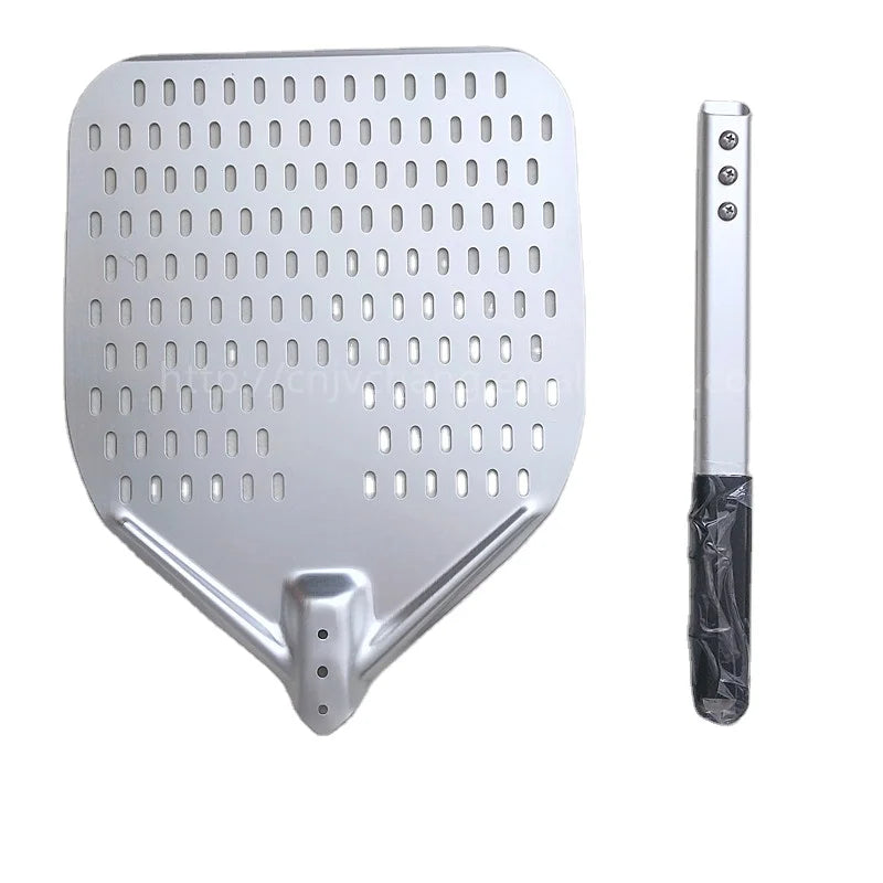 Foldable Sustainable Metal Pizza Oven Peel Unique Detachable Handle Elegant Simple Design Square Perforated Stainless Steel