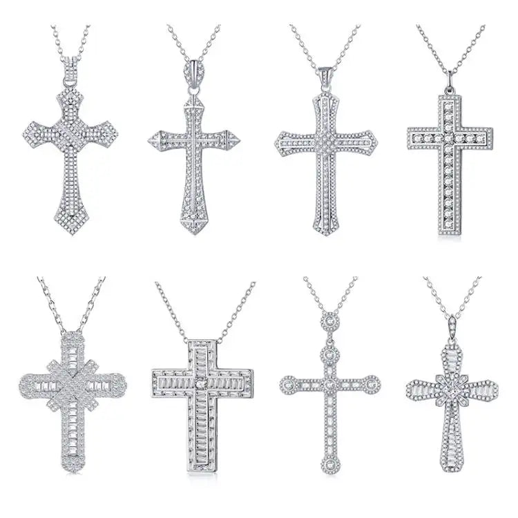 Luster 925 Sterling Silver Zircon DiamondMultiple Styles Fashion Simple Jewelry Necklace Cross Pendant for Women