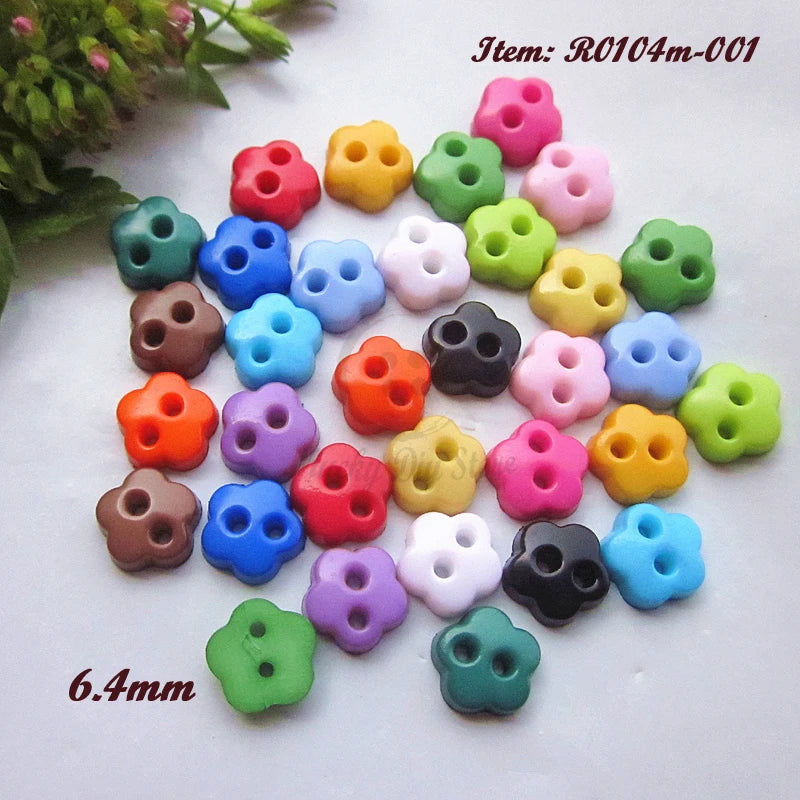 Factory Supply 6.4mm 2 Holes Colorful Plum Blossom Flower Mini Doll Buttons for Sewing Wholesale Plastic Tiny Craft Buttons