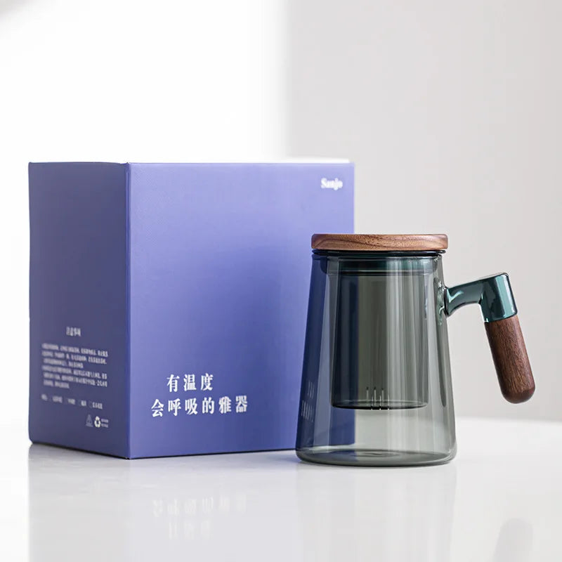 Glass Teacup Mug With Cover Strain Water Cup Simple Large Capacity Glass of Tea Separation Office Gift