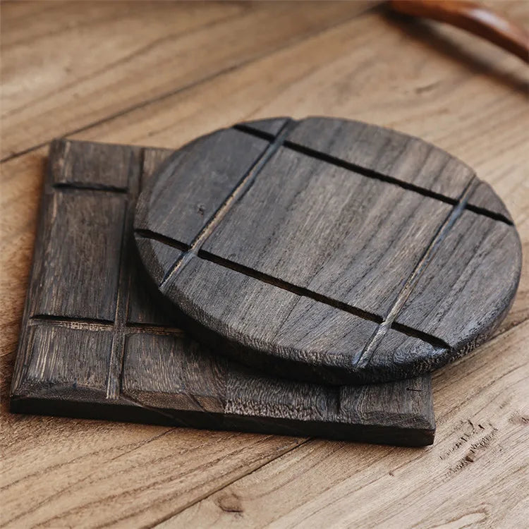Home Kitchen Eco-Friendly Asian Zen Hot Pads Trivet Heat Resistant Teapot Pot Holder Round Solid Wooden MegaBDM