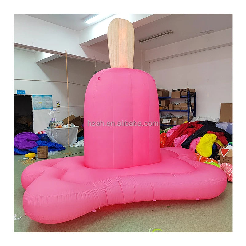Custom Giant Pink LED Light Inflatable Ice Cream Popsicle Model Balloon for Summer Advertising Inflatables