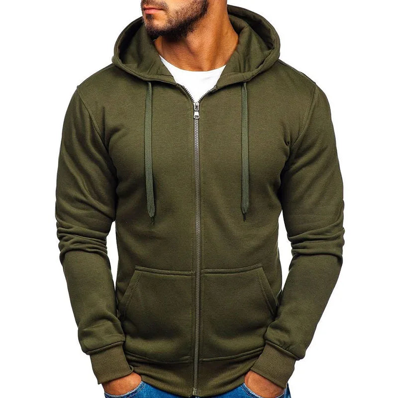 RNSHANGER Fashion Winter Hoodie Coat for Men Solid Color Jacket Basic Zip Sweatshirt Outwear Sweat Hooded Warm Male Jacket