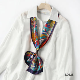 Women Luxury Neck Scarf Ladies Stylish Silky Satin Scarf Custom Printed Logo Long Narrow Neck Scarves for Summer Spring