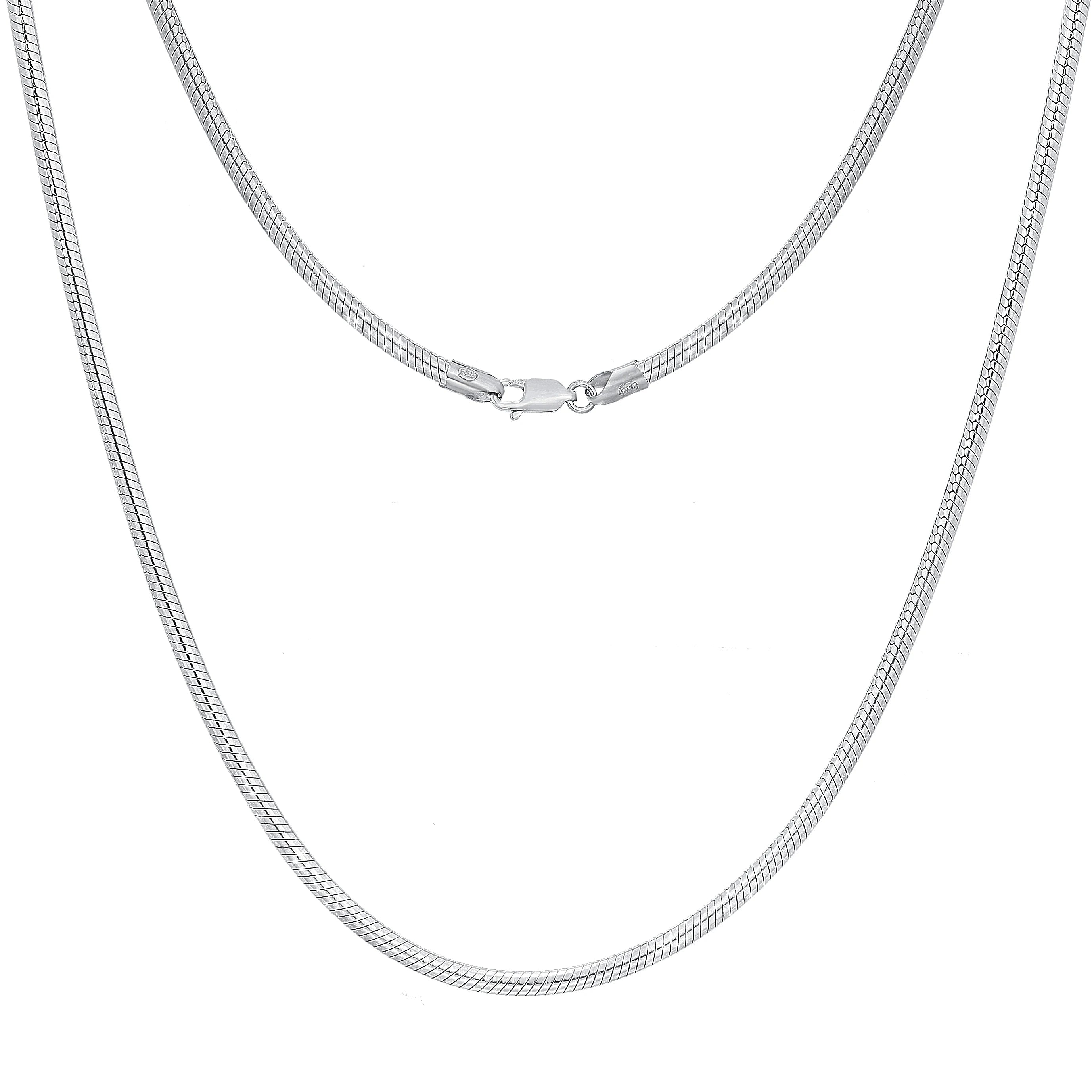 New 925 Sterling Silver Round Snake Bone Chain Rhodium Plated Italy 1mm 1.5mm 2mm 3mm Hip Hop Necklace Unisex Wholesale Custom