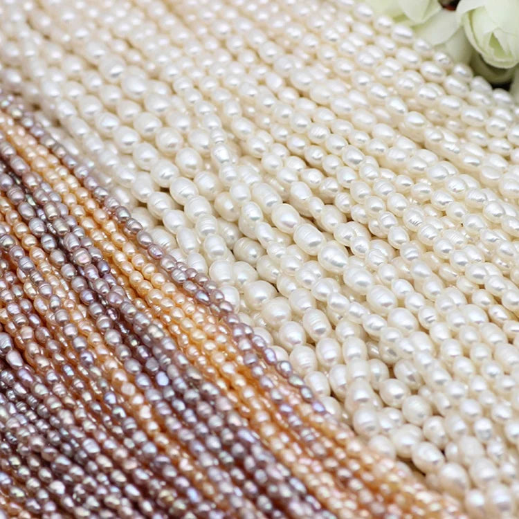 Wholesale 3A with Hole Oval Natural Rice Freshwater Pearl Beads String White/Pink/Purple 2.8-7mm for Jewelry Making