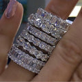 Lady's Vintage Fashion Copper Ring Full Diamond Square Zircon Heart Set Rhodium Plating Geometric Shape Claw Wedding Jewelry