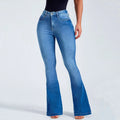 New Design Women Skinny Blue Jeans Washing Button Fashion Clothing Flare Custom Embroidery logo Jean's Pants