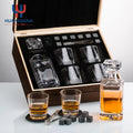 5 Pack Whiskey Decanter Gift Box Custom Etched Whisky Decanter Set With 4 Whiskey Tumbler Glasses and 8 Stones in Wooden Box