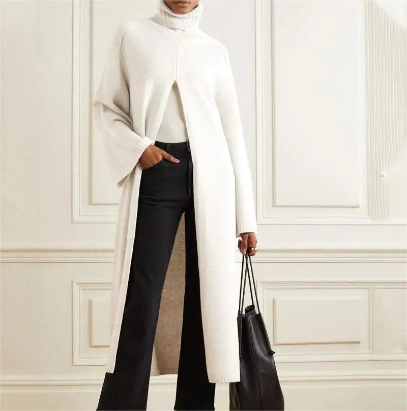 2026 Manufacturer Custom Knitwear Ladies Fashion Luxury Knitted Wool Cotton Women's Split Front Maxi Sweater Dress