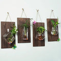 Hydroponic Indoor Garden Wood Panels Wall Art Metal Plant Patterned Interior Wall Hanging Glass Planter for Office Rope Format
