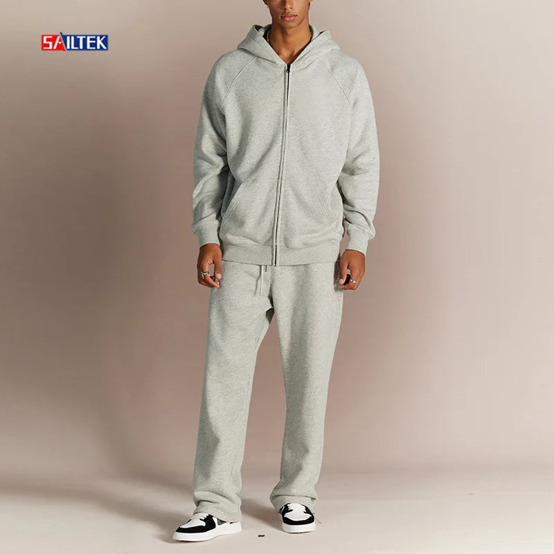 Custom Knitted Sweatpants and Hoodie Set for Men High Quality Casual Style Streetwear Unisex Jogger Set Zip up Jogging Suits