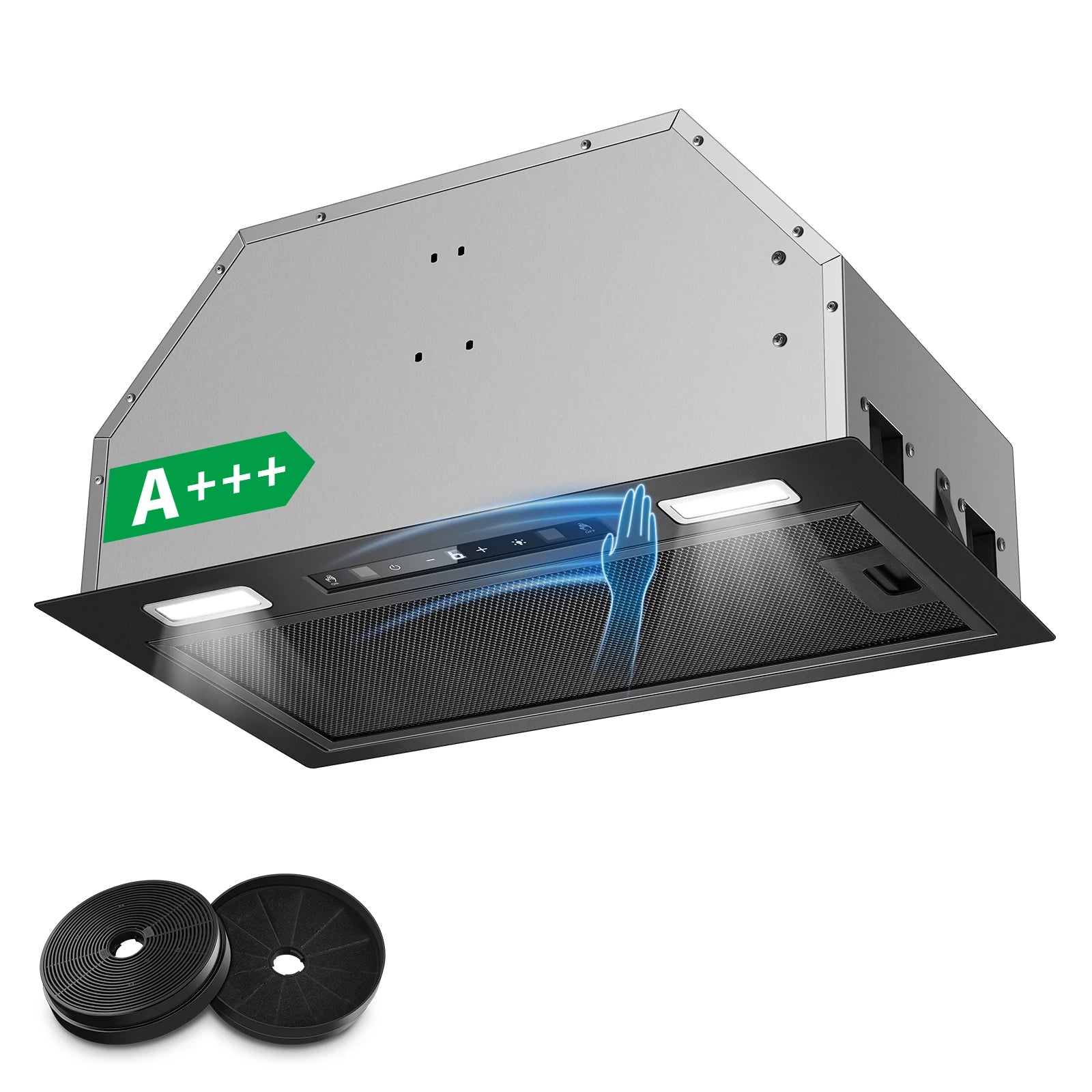 Einbau Dunstabzugshaube 52cm 750m³/h Schwarz Abzugshaube Gestensteuerung & Touch 3 Leistungsstufen