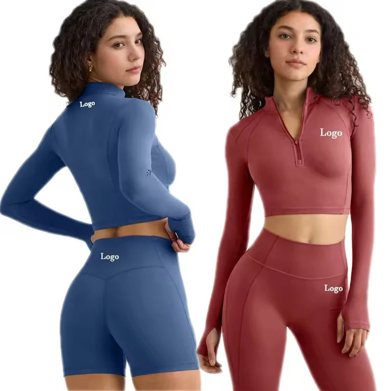 MQT4806+MQS4523 Wholesale Plus Size Summer Running Sports Shorts Gym Fitness Zipper Jacket Yoga 2 Piece Sets Women Plaid